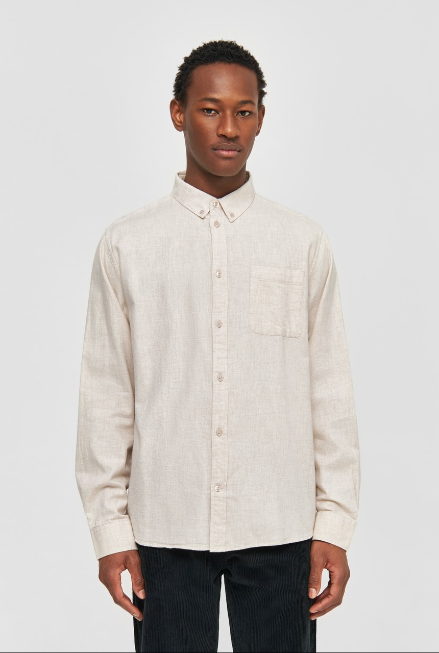 MELANGÉ FLANNEL SHIRT | Knowledge Cotton | veganes Hemd | Greige