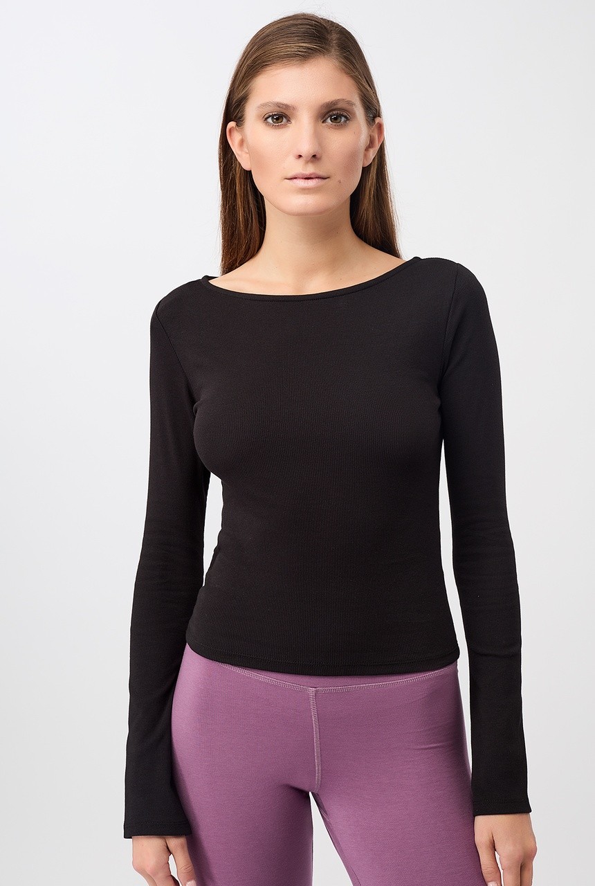 RIBBED BOAT NECKLINE | mandala fashion | veganes Longsleeve | black